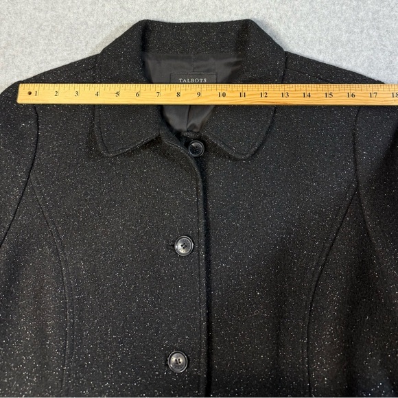 Talbots Jacket Womens 16 Black Metallic Wool Blend Button Up Pockets Coat Elegan - Picture 7 of 9